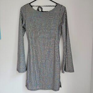 Thirty Thirty LA Party Silver Sequin Backless Bell Sleeve Mini Dress Size M